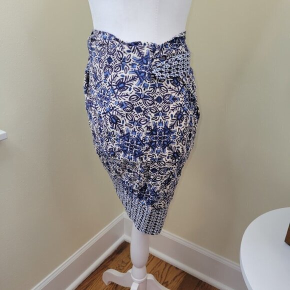 ZARA Sarong The Mina Wrap Skirt Bathing Suit Cover Blue White Women's Size L NWT - Picture 4 of 15